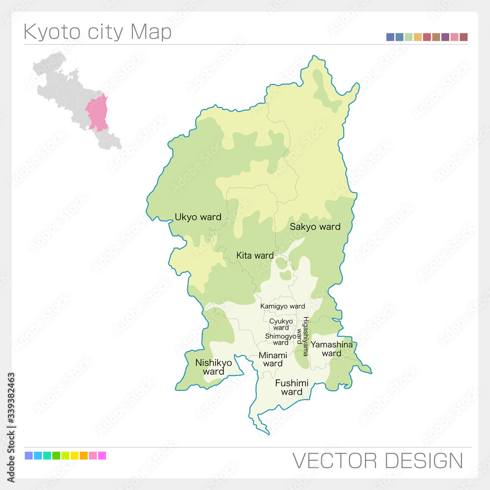 Fototapeta premium 京都市の地図・Kyoto city（等高線）
