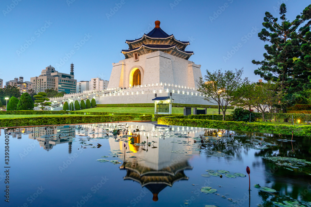 Chiang Kai-shek Memorial Hall in Taipei, taiwan. the translation of the chinese characters is
