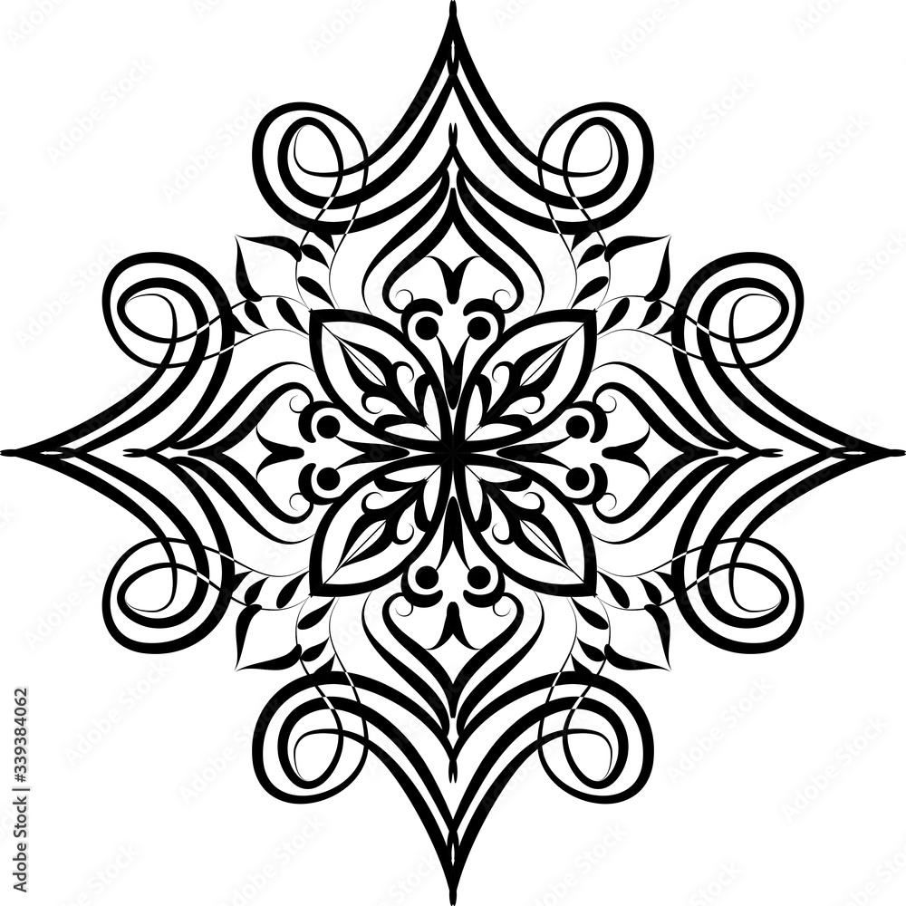 Simple Mandala on white isolated background in black color. Decorative hand drawn mandala.