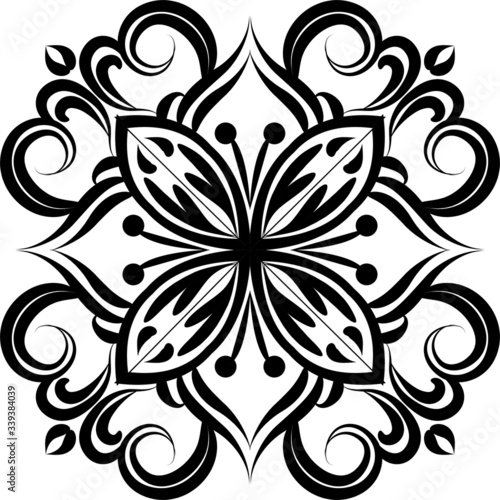 Simple Mandala on white isolated background in black color. Decorative hand drawn mandala. © rahul