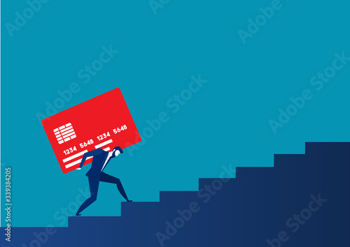 businessman carrying heavy credit card debt financial concept vector