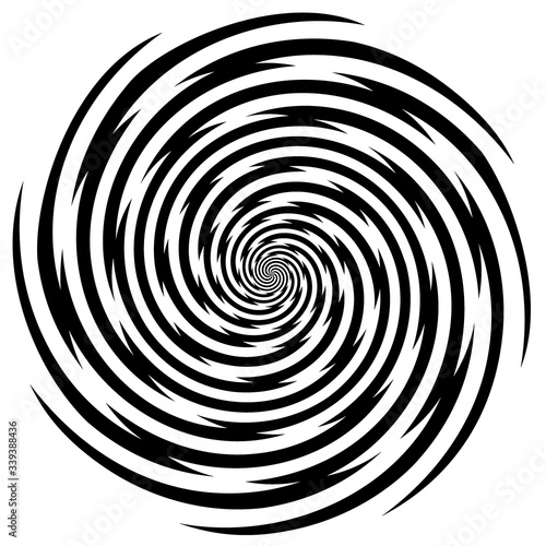 Hypnosis Spiral Design Pattern, Jagged Edge, Concept for hypnosis, unconscious, chaos, extra sensory perception, psychic, stress, strain, optical illusion, magic. Black and white descending spiral.