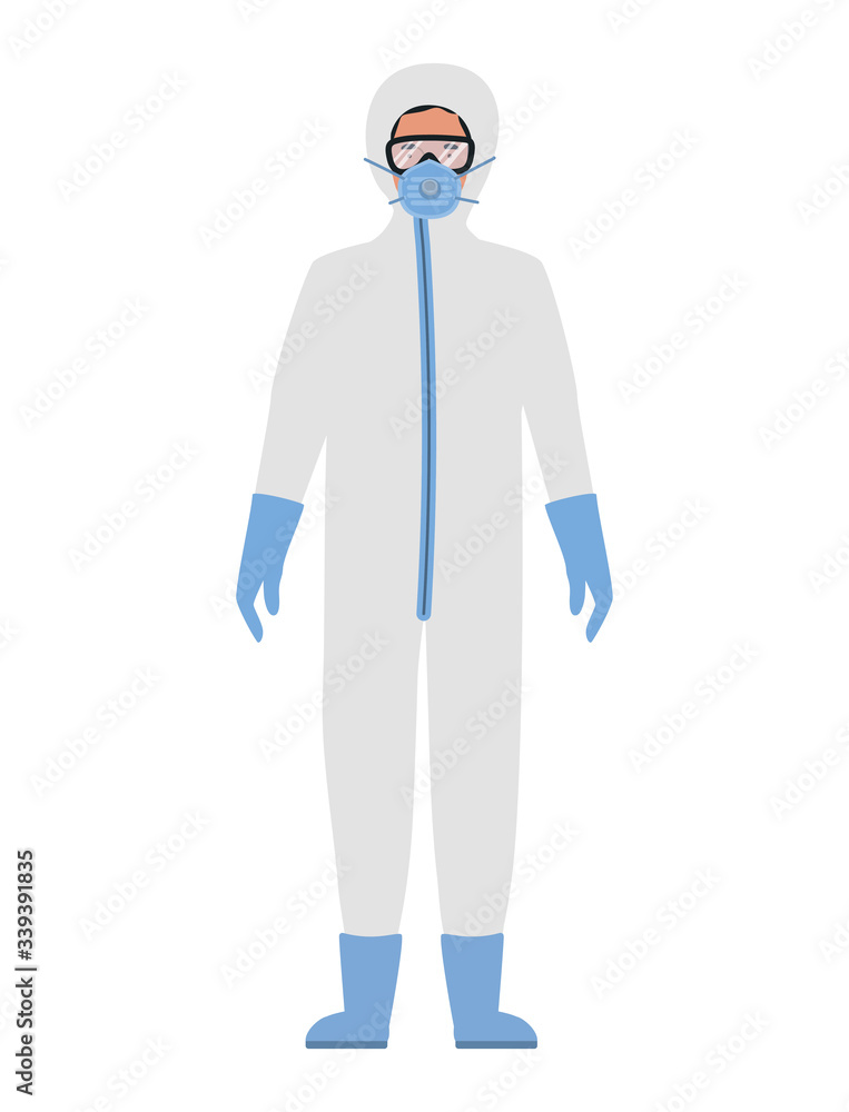 Doctor with protective suit glasses and mask against Covid 19 vector design Doctor with protective suit glasses and mask against Covid 19 vector design