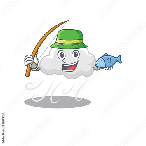 Cartoon design concept of cloudy windy while fishing