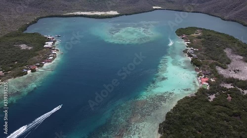 AERIAL Boats Speed Along La Cienaga, Aragua, Venezuela photo