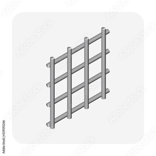 Welded wire mesh or weldmesh metal steel vector icon. That cross wire with spacing by electric fusion welded or prefabricated joined grid. That construction material for reinforcing concrete slab.