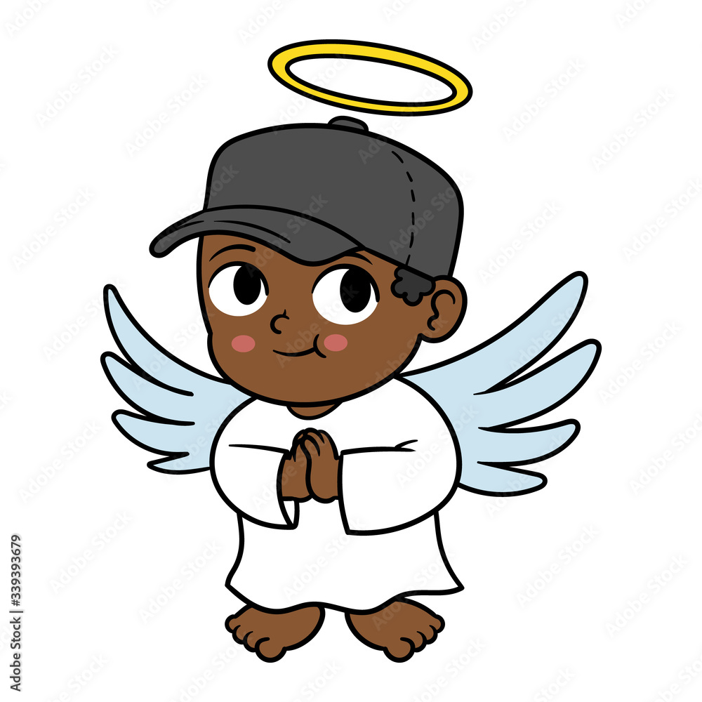 Fototapeta premium Cartoon Baby Angel Wearing a Hat