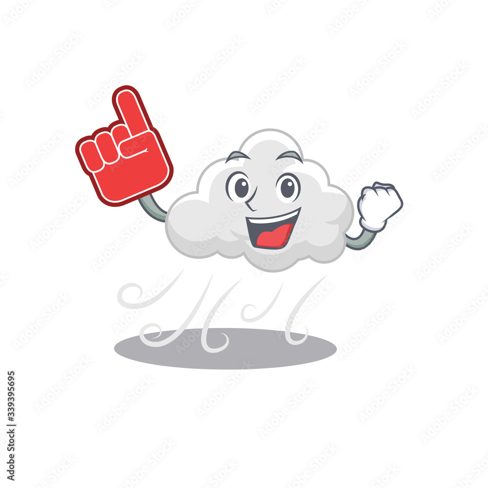 Cloudy windy presented in cartoon character design with Foam finger Cloudy windy presented in cartoon character design with Foam finger