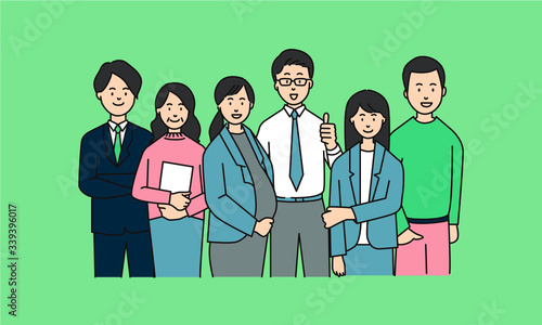 男女、妊婦、シニア、若者など多様な年齢のメンバーで構成されたビジネスチーム