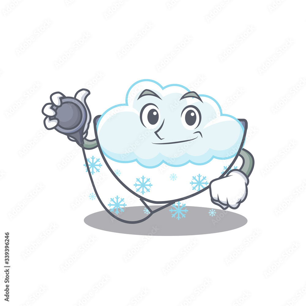 Snowy cloud in doctor cartoon character with tools Snowy cloud in doctor cartoon character with tools