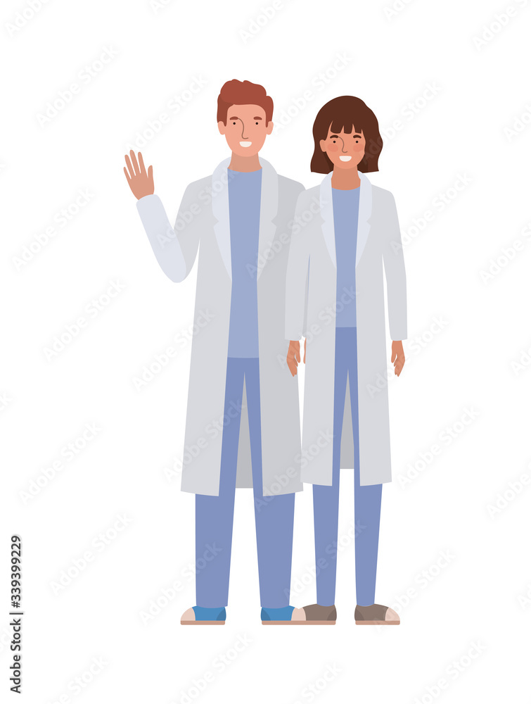Man and woman doctor with uniforms vector design Man and woman doctor with uniforms vector design
