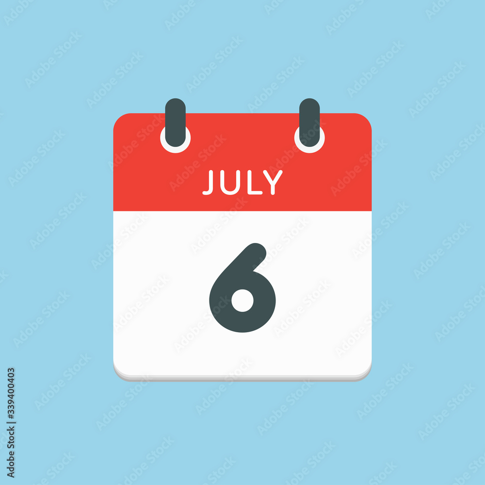 Icon calendar day 6 July, summer days of the year Icon calendar day 6 July, summer days of the year