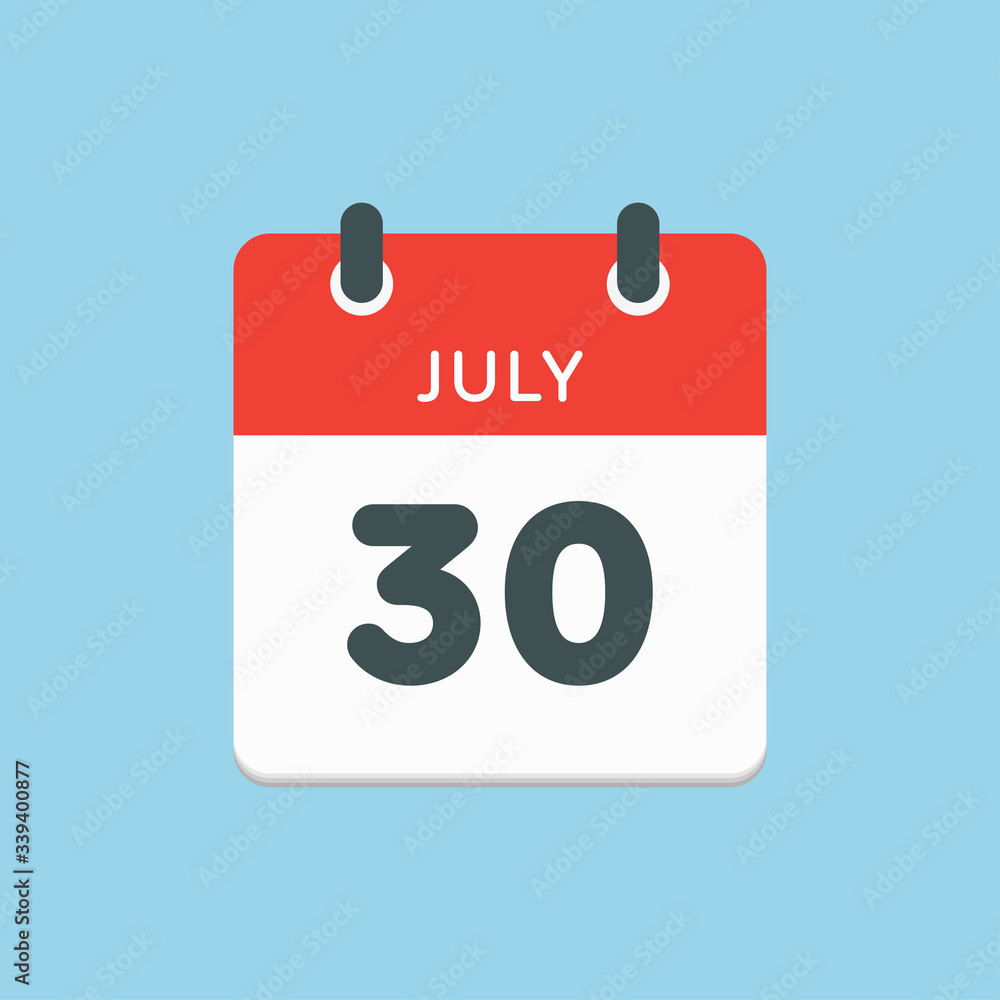 Icon calendar day 30 July, summer days of the year Icon calendar day 30 July, summer days of the year