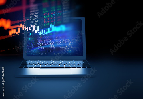 financial stock market graph on laptop screen 3d illustration