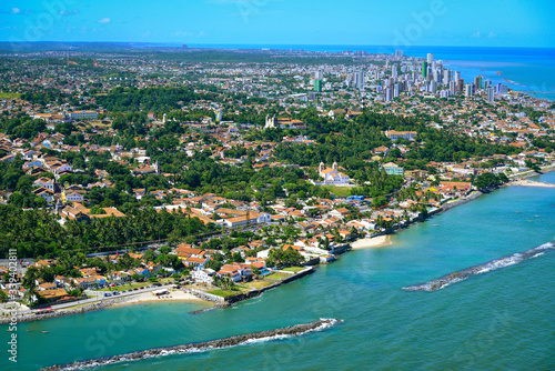 Milagres beach, Olinda, near Recife, Pernambuco, Brazil on March 1, 2014. Aerial view