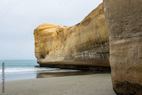 Dramatic Tunnel Beach carved into the cliffs, Dunedin, New Zealand