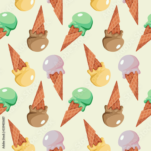 Seamless pattern with ice cream. Cute stylish print for textile, fabrics, wrapping. Vector illustration