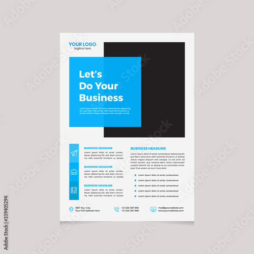 Blue black color corporate services flyer template design 