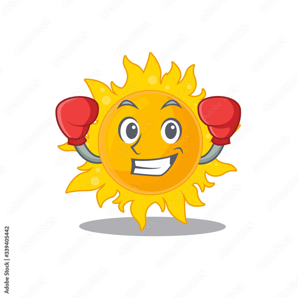 A sporty boxing athlete mascot design of summer sun with red boxing gloves