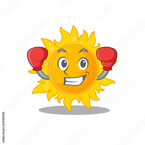 A sporty boxing athlete mascot design of summer sun with red boxing gloves