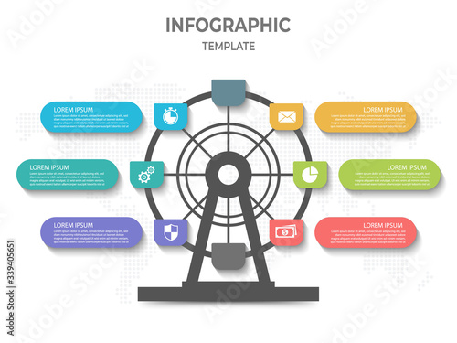 Business infographic template 6 options, Ferris wheel style.