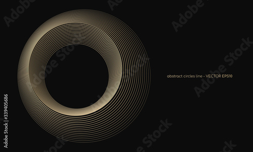 abstract circles lines pattern round frame gold color isolated on black background. Vector illustration in concept luxury, modern, 