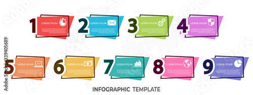 Modern elements infographic with number 9 options.
