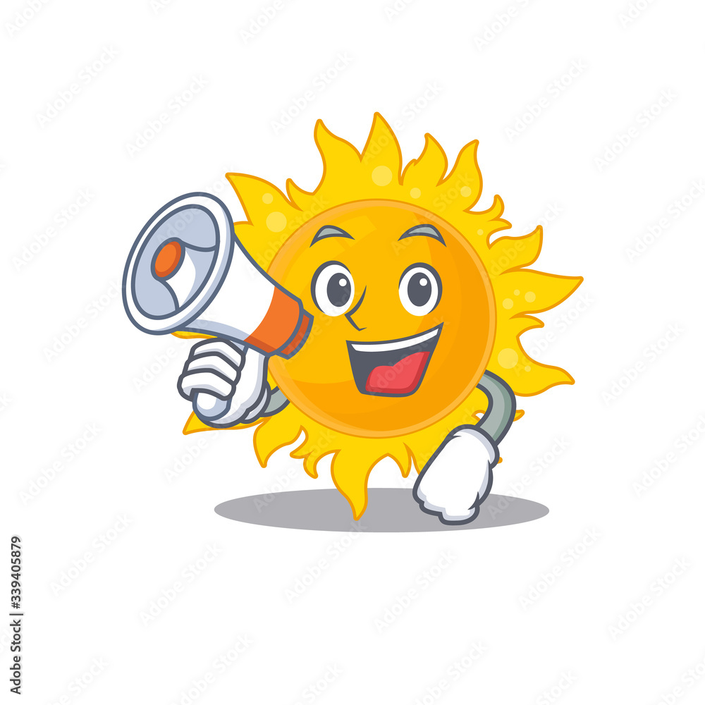 Cartoon character of summer sun having a megaphone