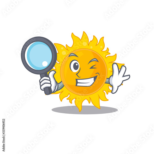 Smart Detective of summer sun mascot design style with tools