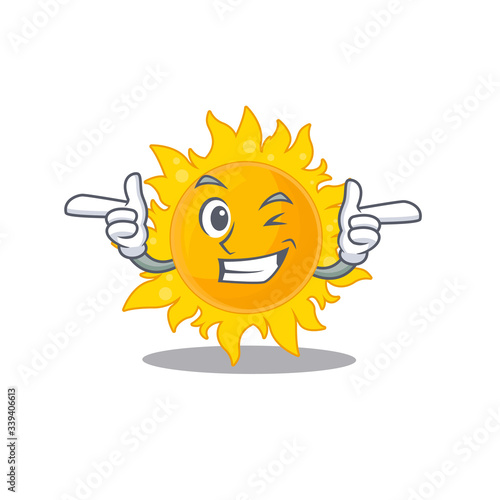 Cartoon design concept of summer sun with funny wink eye