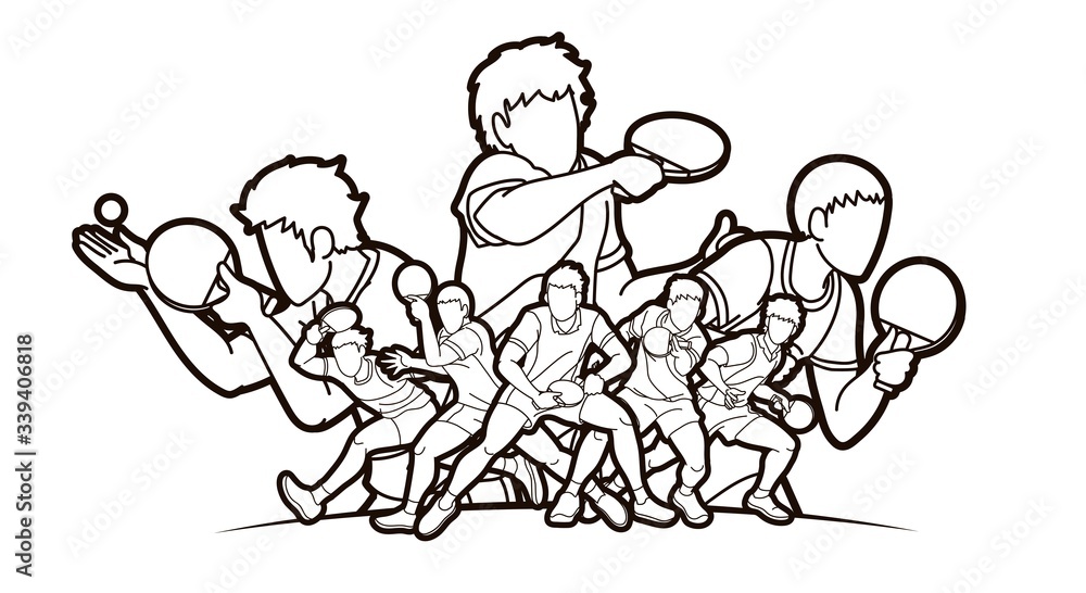Group of Ping Pong players, Table Tennis players action cartoon sport graphic vector. Group of Ping Pong players, Table Tennis players action cartoon sport graphic vector.