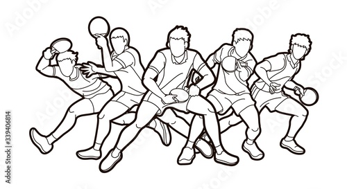 Group of Ping Pong players, Table Tennis players action cartoon sport graphic vector.