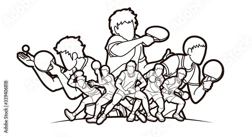 Group of Ping Pong players, Table Tennis players action cartoon sport graphic vector.