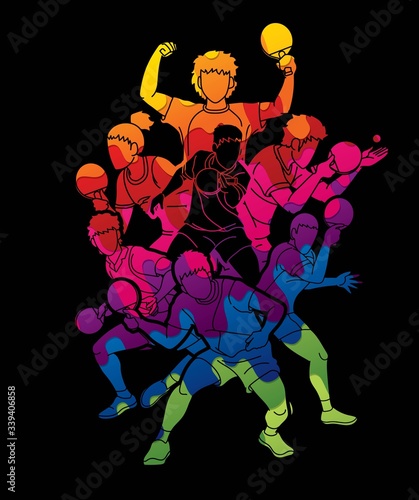 Group of Ping Pong players, Table Tennis players action cartoon sport graphic vector.
