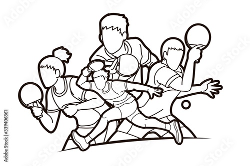 Group of Ping Pong players, Table Tennis players action cartoon sport graphic vector.