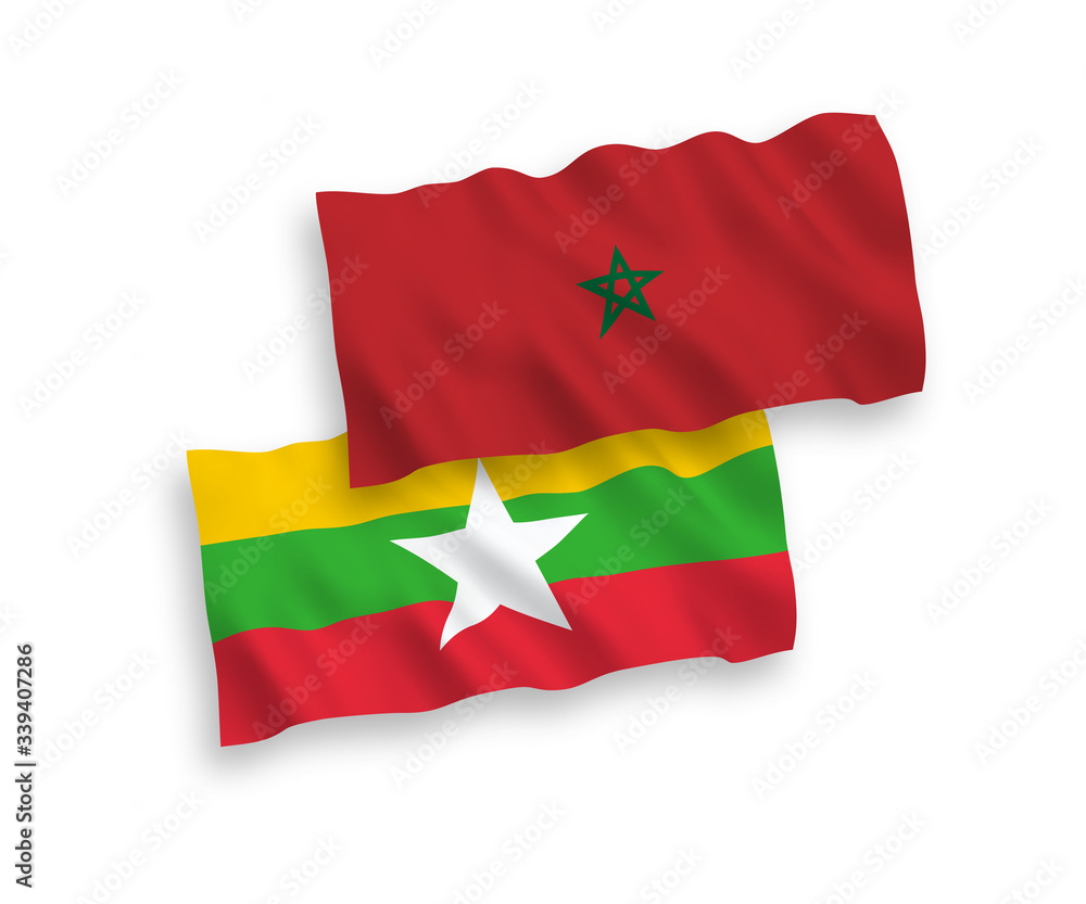 Flags of Morocco and Myanmar on a white background