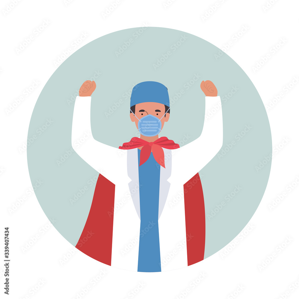 man doctor hero with cape against 2019 ncov virus vector design man doctor hero with cape against 2019 ncov virus vector design