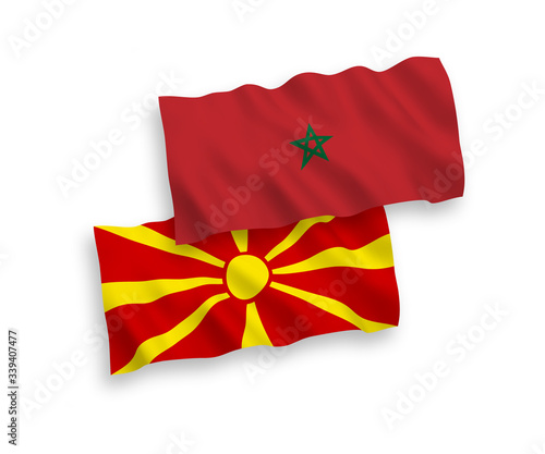 Flags of Morocco and North Macedonia on a white background