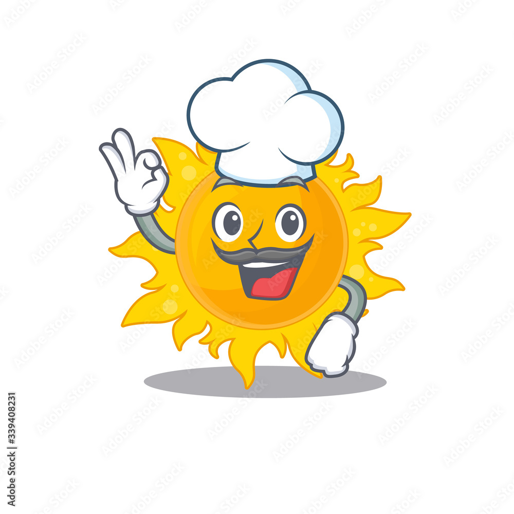 Summer sun chef cartoon design style wearing white hat Summer sun chef cartoon design style wearing white hat
