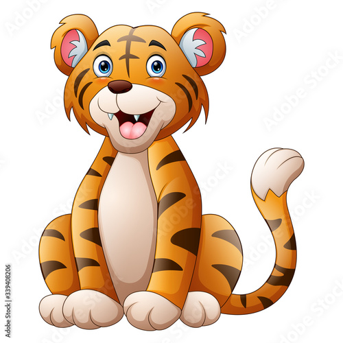 Fototapeta Naklejka Na Ścianę i Meble -  Cartoon a tiger smiling on a white background
