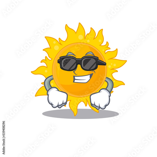 Cool summer sun cartoon character wearing expensive black glasses