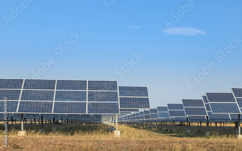 Solar panels or solar cells or photovoltaics in solar power station is power production technology renewable green clean energy energy efficiency from the sun