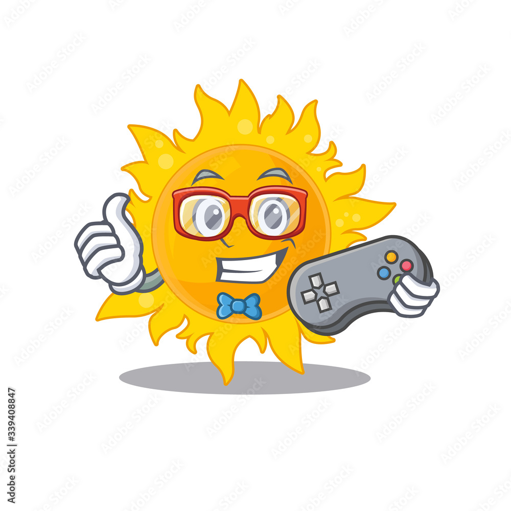 Mascot design concept of summer sun gamer using controller Mascot design concept of summer sun gamer using controller