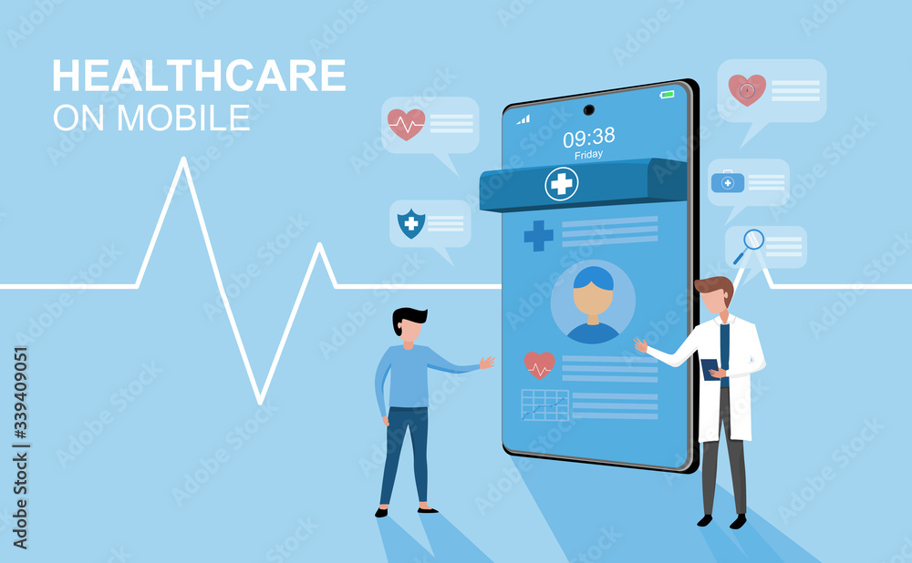 Healthcare and medical application on mobile design. vector illustration about healthcare Healthcare and medical application on mobile design. vector illustration about healthcare