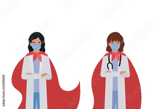 women doctors heroes with capes against 2019 ncov virus vector design