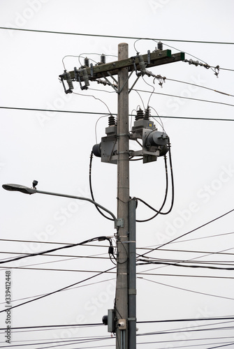 Electric conduction pole, high voltage cables, essential service for the population, in Latin America and the world.