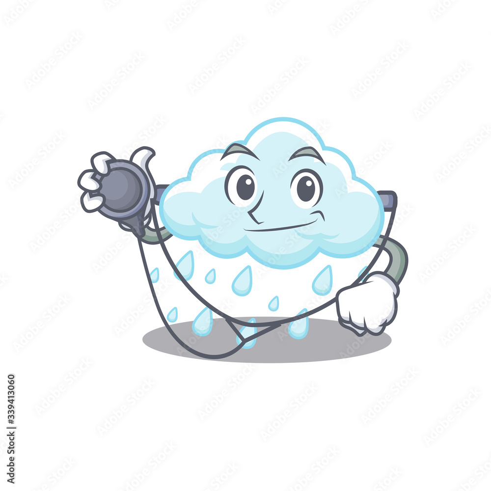 Cloudy rainy in doctor cartoon character with tools Cloudy rainy in doctor cartoon character with tools
