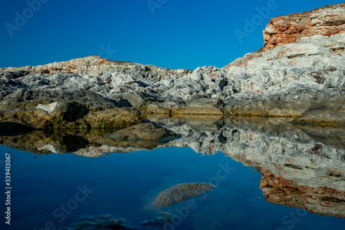 Huge rocks reflected in the water