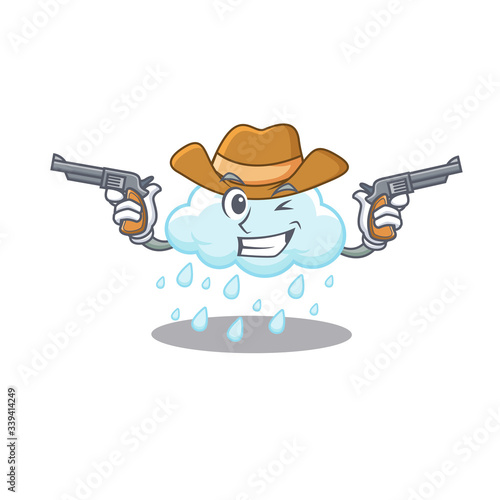 Cute handsome cowboy of cloudy rainy cartoon character with guns