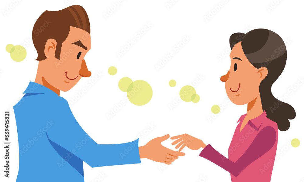 Couple in love holding hands each other. Vector illustration in flat cartoon style. Couple in love holding hands each other. Vector illustration in flat cartoon style.